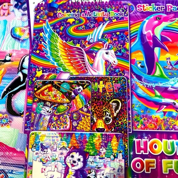 LISA FRANK TRIFOLD PORTFOLIO OVER 750 STICKERS 3 PUZZLES ACTIVITY SET MO… - Picture 3 of 16